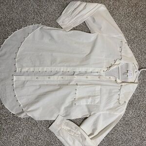 White Button-Up Shirt with Pearl Accents